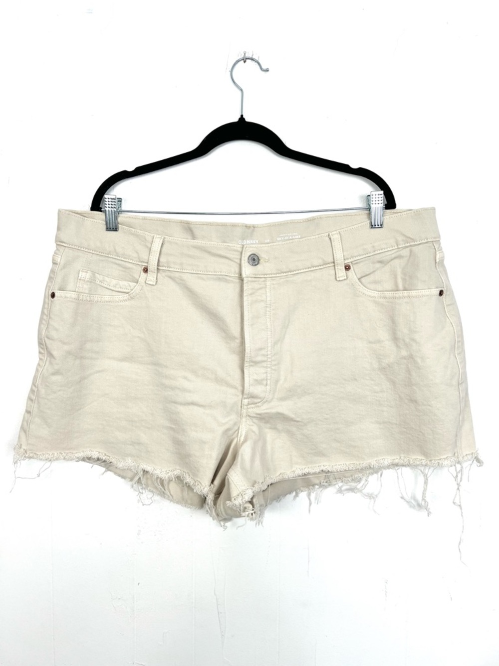Old‎ Navy Higher Hi-Rise Sky-Hi A-Line Jean Shorts Frayed Hem Ecru Beige 20 2X
